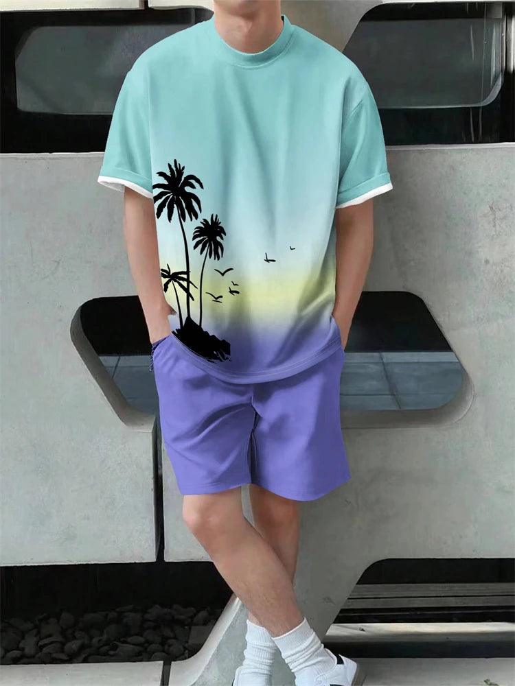 Chill Out: Men’s Summer Hawaiian Coconut Print T-Shirt & Pants