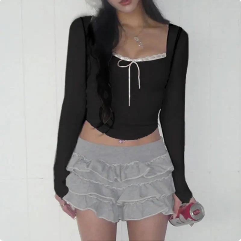 Adorable Women’s Bow Cropped Top: Embrace Y2K Aesthetic Style