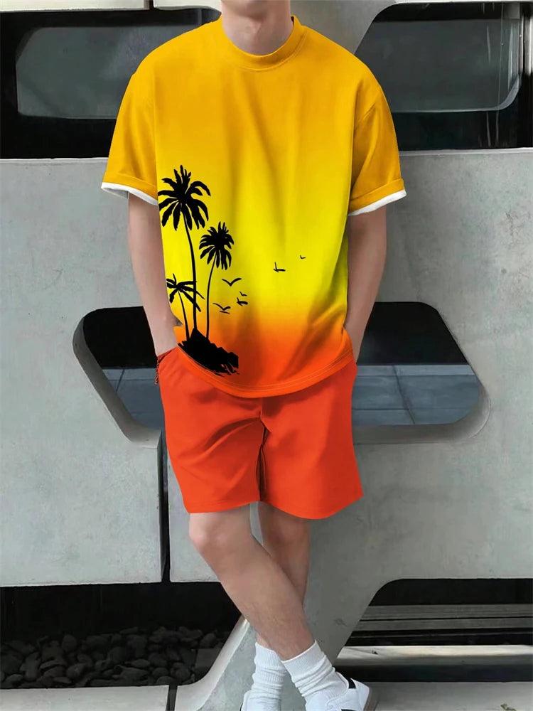 Chill Out: Men’s Summer Hawaiian Coconut Print T-Shirt & Pants