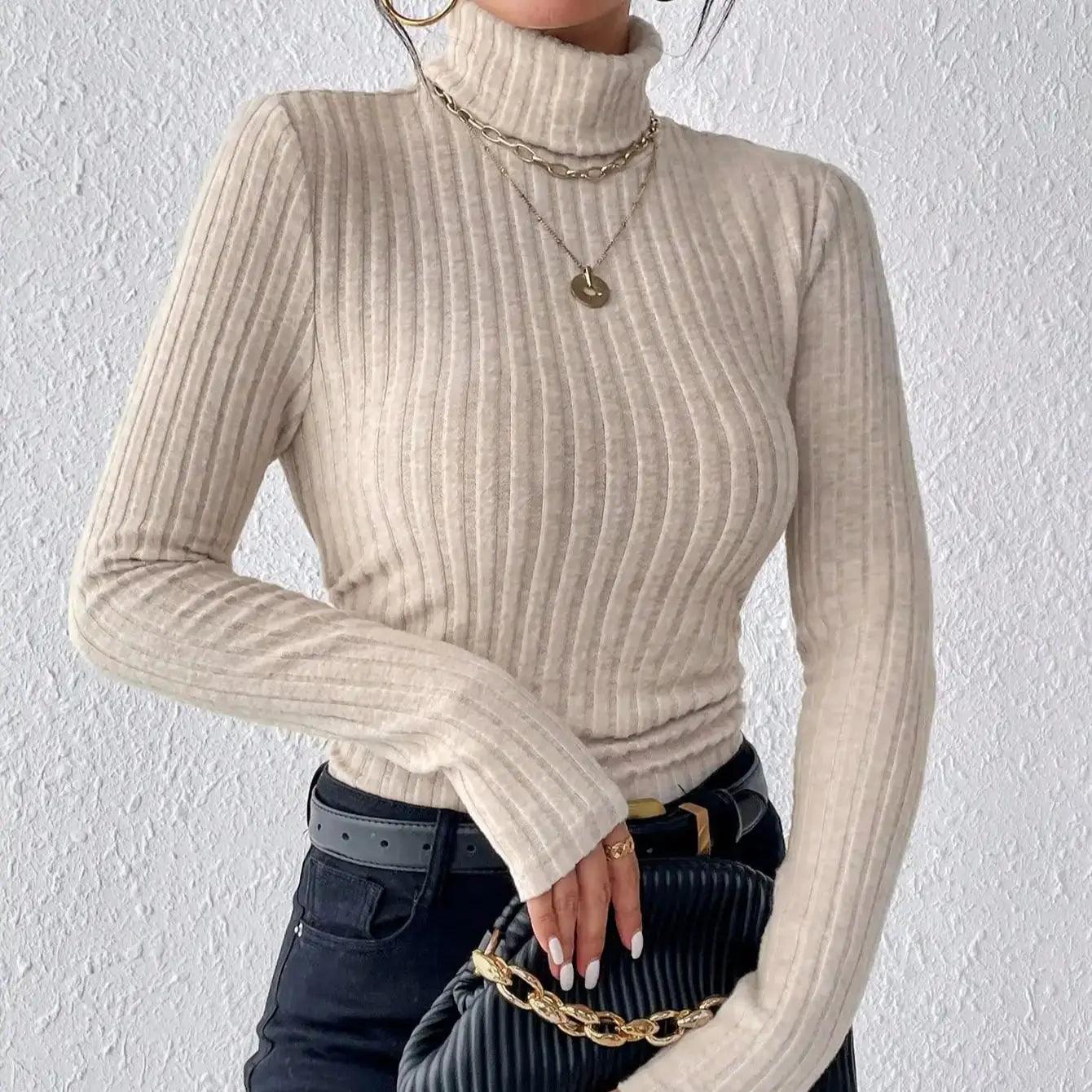 Chic Women’s High Neck Slim Knit Top: Perfect for Autumn Style!