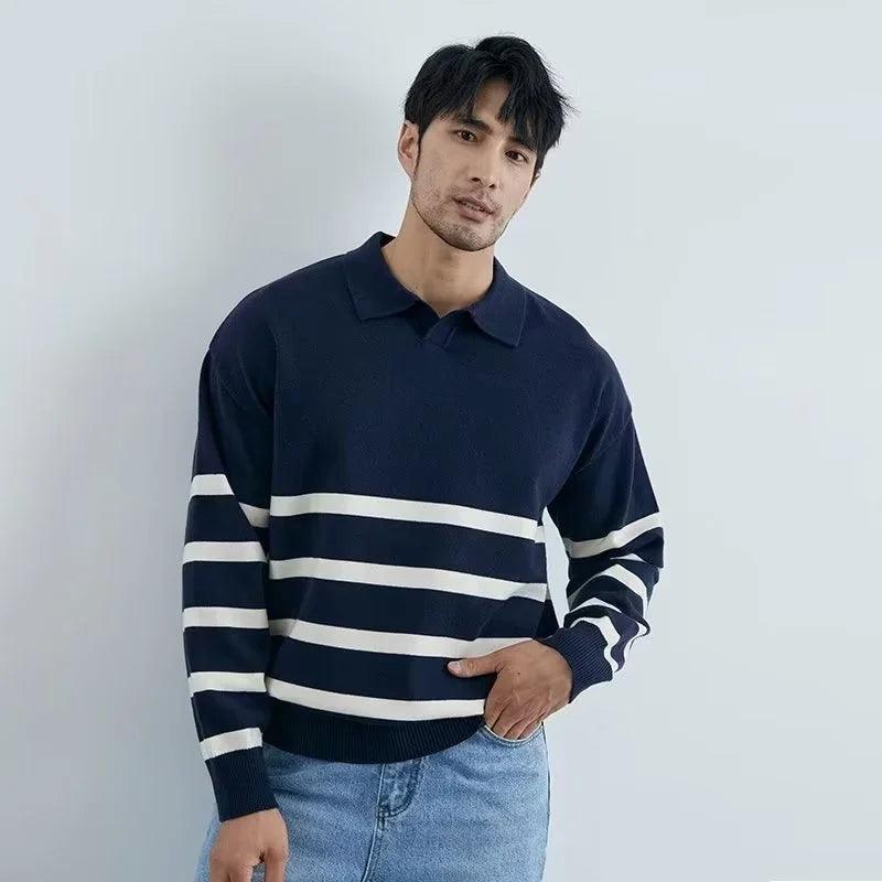 Men’s Autumn Stripe Sweater: Y2K Loose Knit Casual Jumper Style