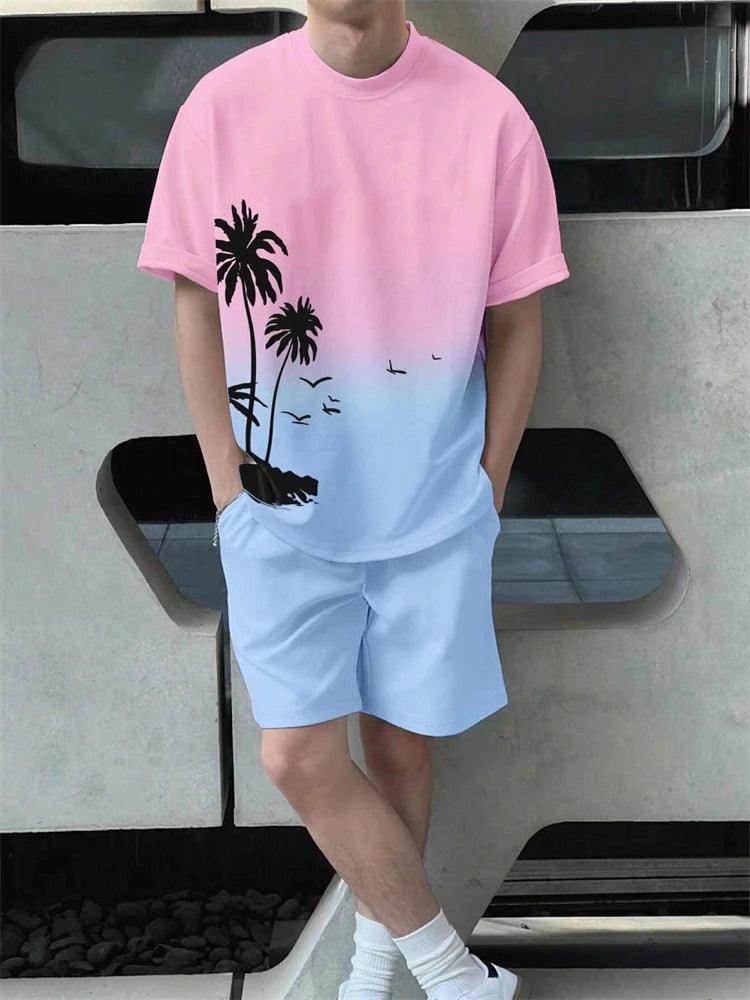 Chill Out: Men’s Summer Hawaiian Coconut Print T-Shirt & Pants