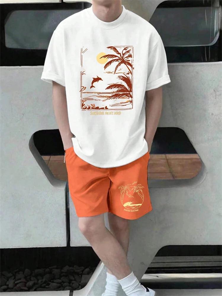 Chill Out: Men’s Summer Hawaiian Coconut Print T-Shirt & Pants