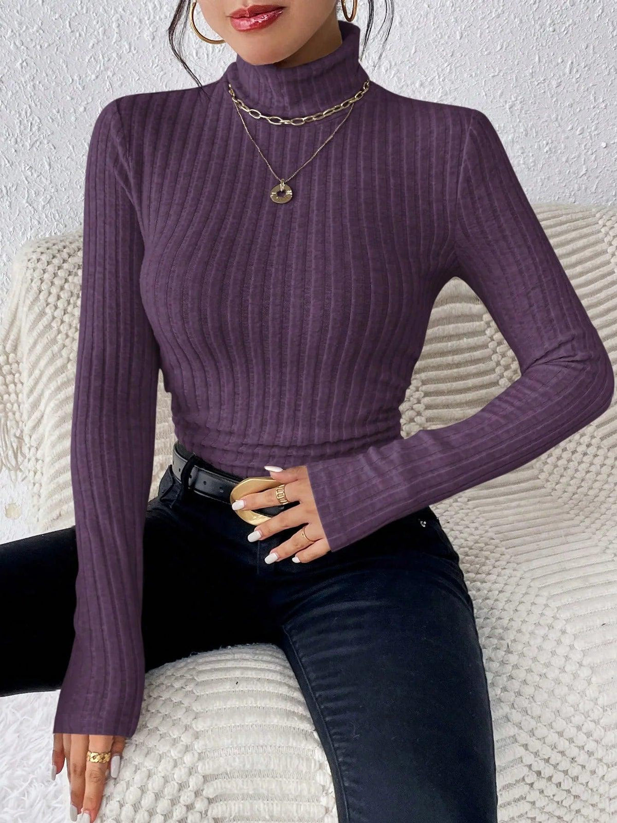 Chic Women’s High Neck Slim Knit Top: Perfect for Autumn Style!