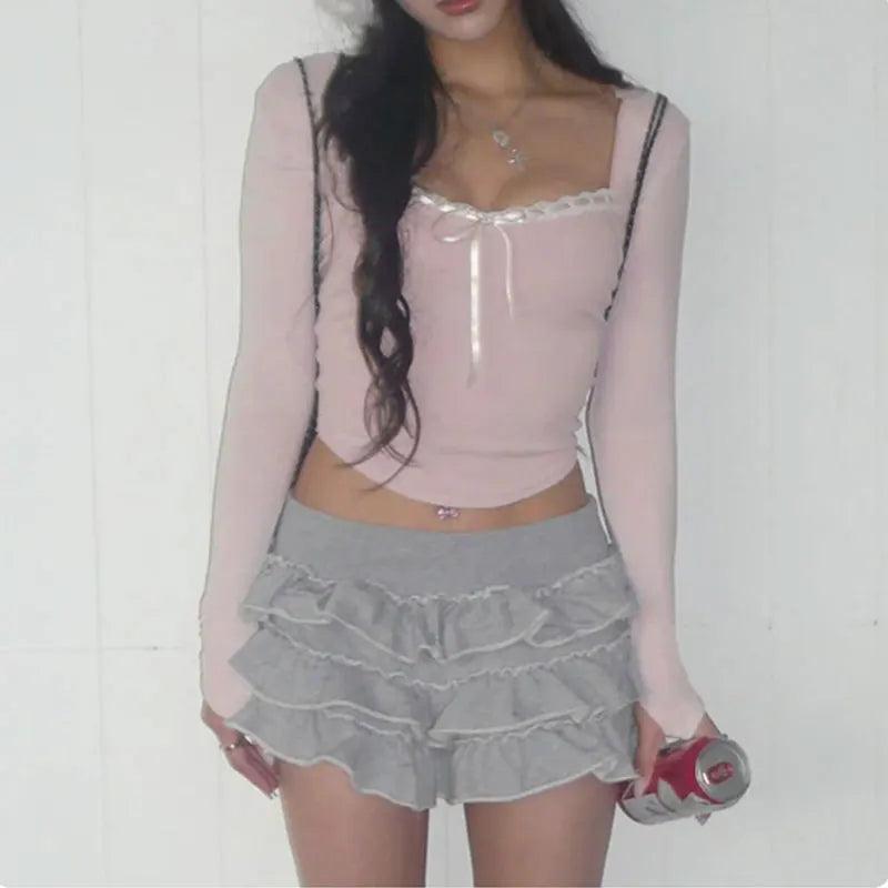 Adorable Women’s Bow Cropped Top: Embrace Y2K Aesthetic Style