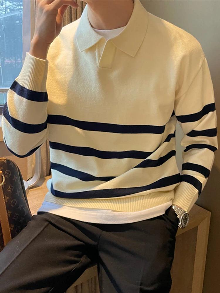 Men’s Autumn Stripe Sweater: Y2K Loose Knit Casual Jumper Style