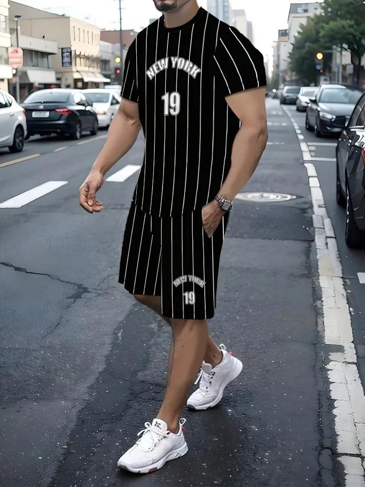 Men’s Street Fashion: New York Letter Print Shorts Set for Summer