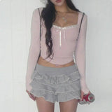 Adorable Women’s Bow Cropped Top: Embrace Y2K Aesthetic Style