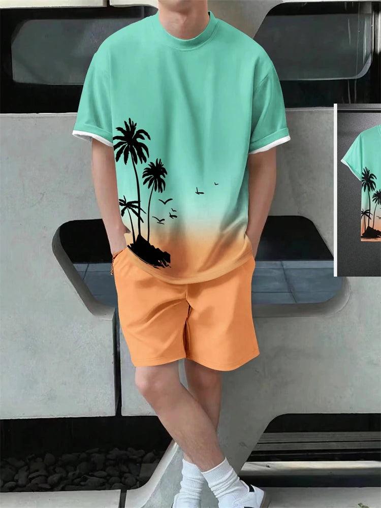 Chill Out: Men’s Summer Hawaiian Coconut Print T-Shirt & Pants