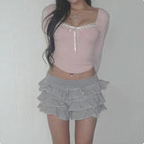 Adorable Women’s Bow Cropped Top: Embrace Y2K Aesthetic Style